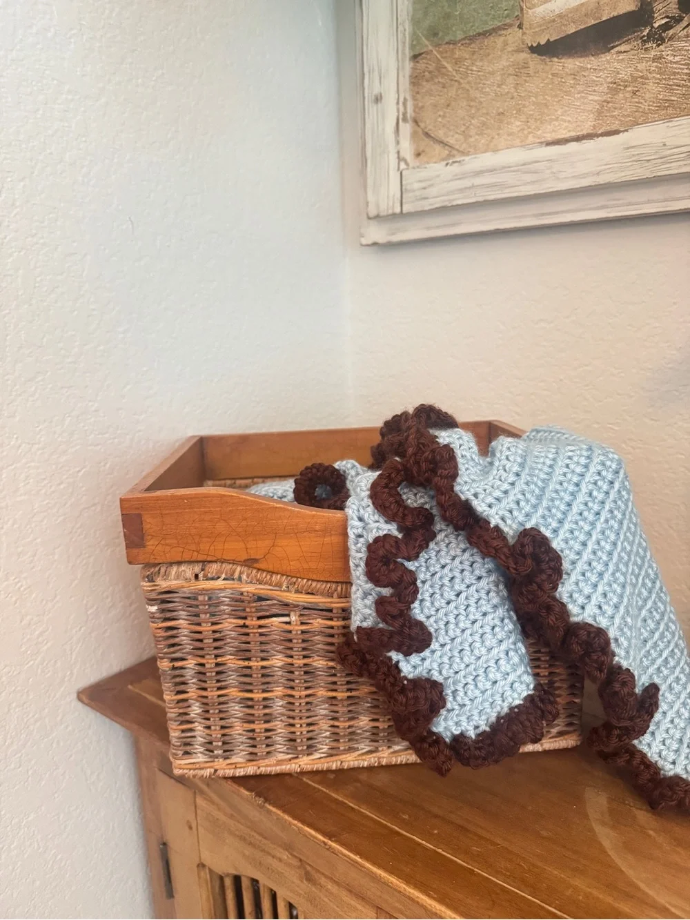 Rustic Woven Basket with Wooden Frame 11"x9"x7.5" Vintage Charm for Home - Picture 3 of 14
